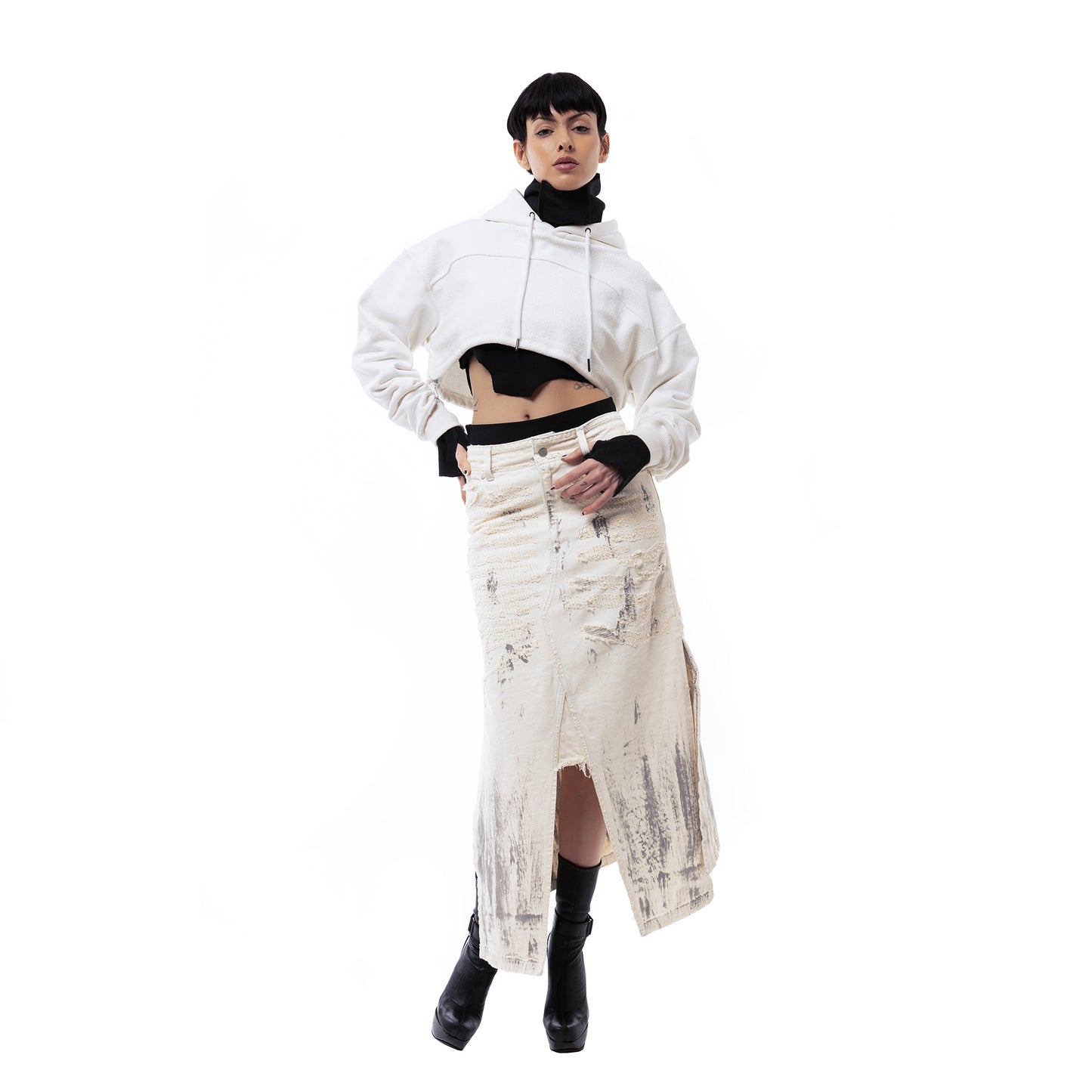 ERROR NYC : Reversible Overfit Cropped Hoodie (White)