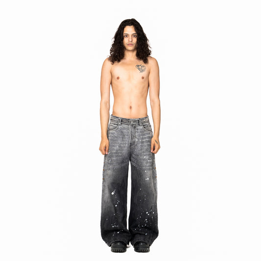 INUIT : Etched Distressed Denim Pants (Black)