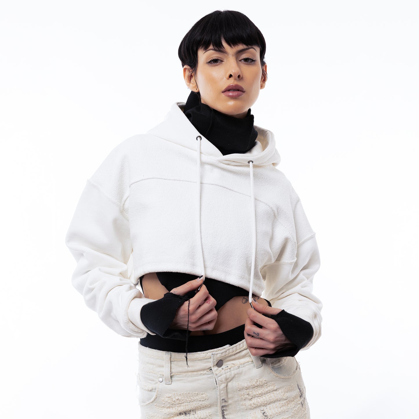 ERROR NYC : Reversible Overfit Cropped Hoodie (White)