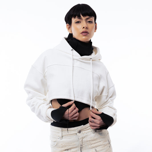 ERROR NYC : Reversible Overfit Cropped Hoodie (White)