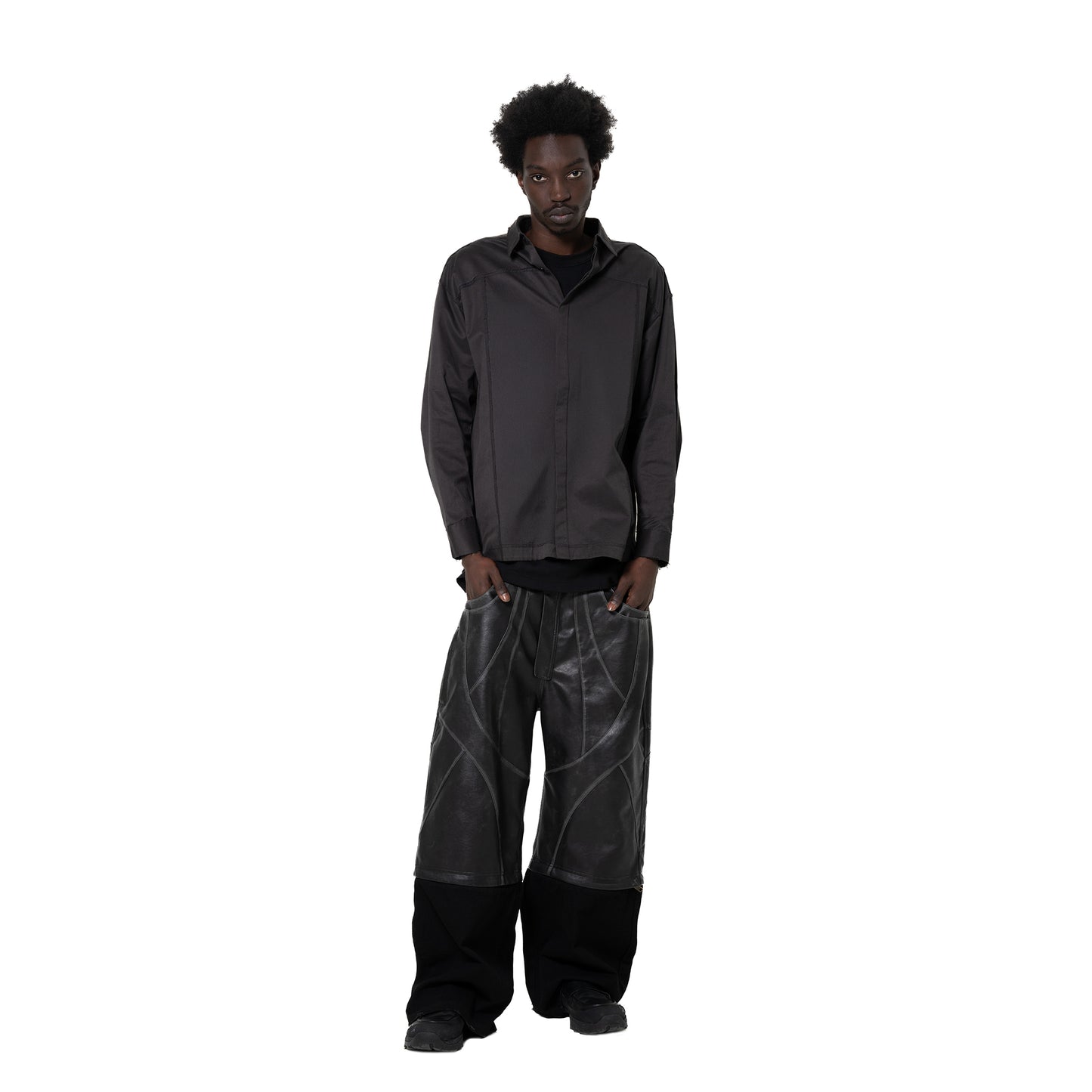 ERROR NYC: Distressed Edge Button-Up Shirt (Dark Gray)