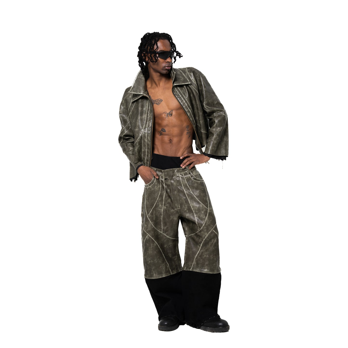 INUIT : Cropped Leather Polar Code (Military Green)