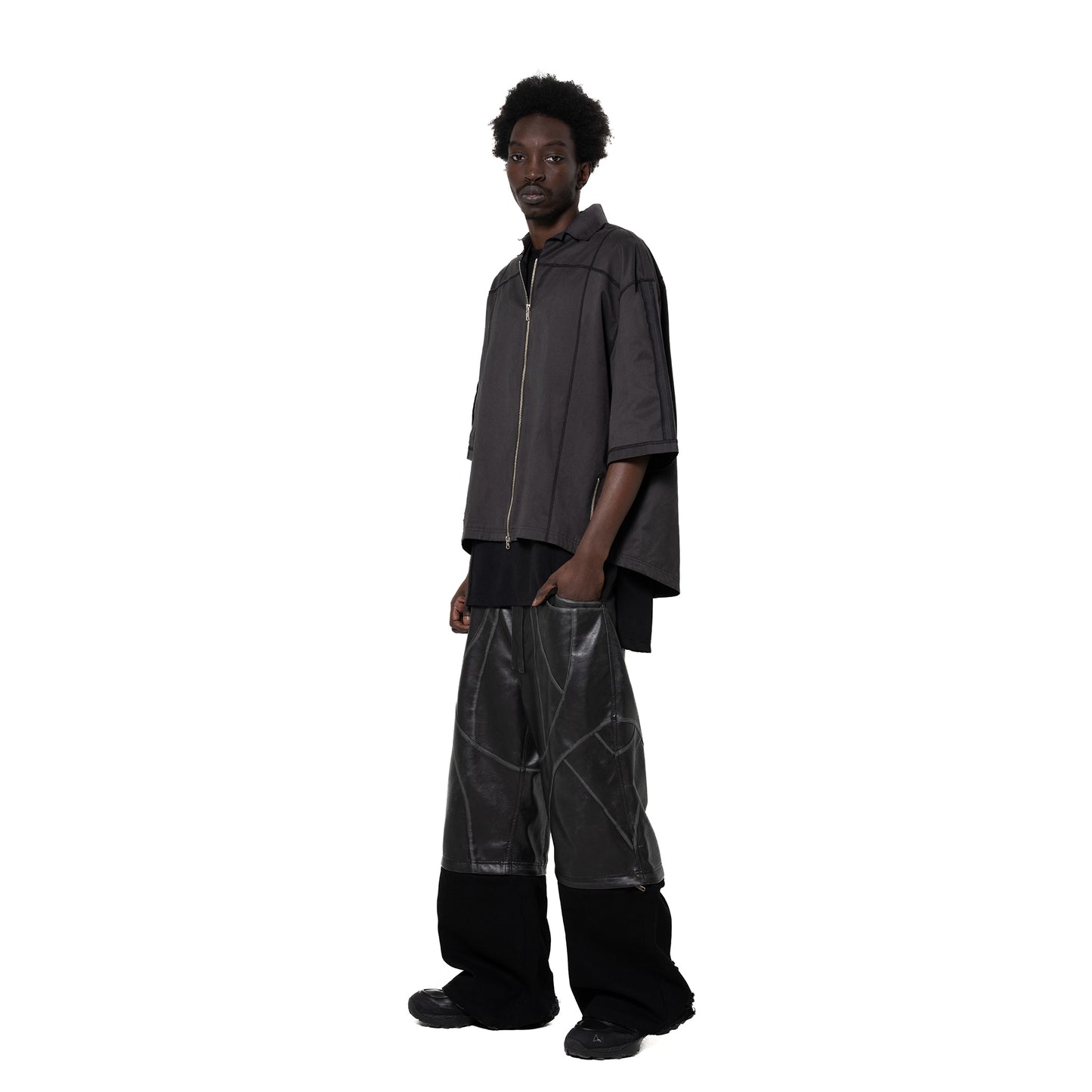 ERROR NYC: Vertical Frame Wide Zip-up Shirt (Dark Gray)