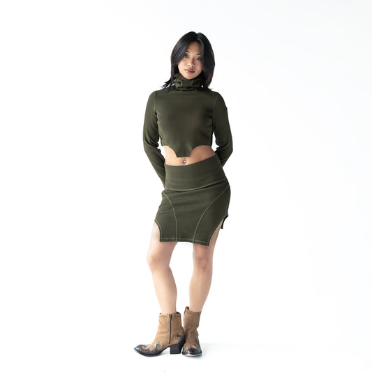 INUIT: Pattern-Carved Rib Skirt (Military Green)