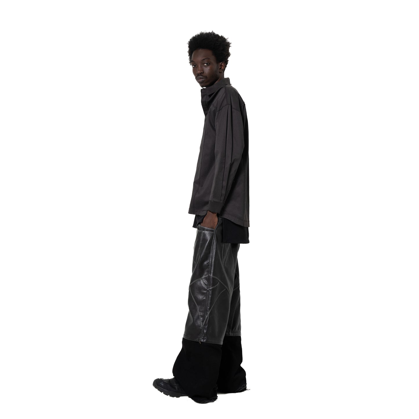 ERROR NYC: Distressed Edge Button-Up Shirt (Dark Gray)