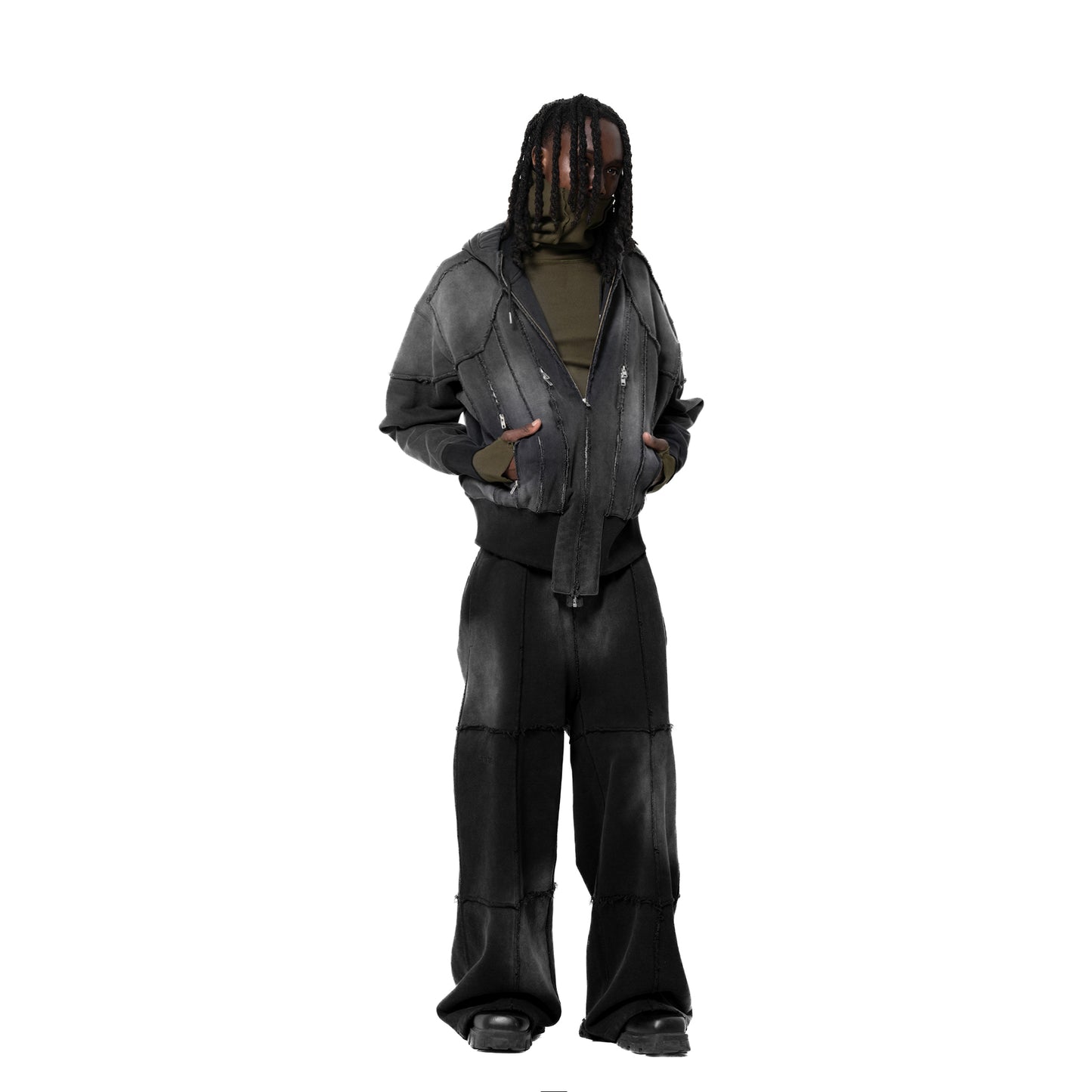 INUIT: Slashstorm Pieced Wide Sweatpants (Washed Black)