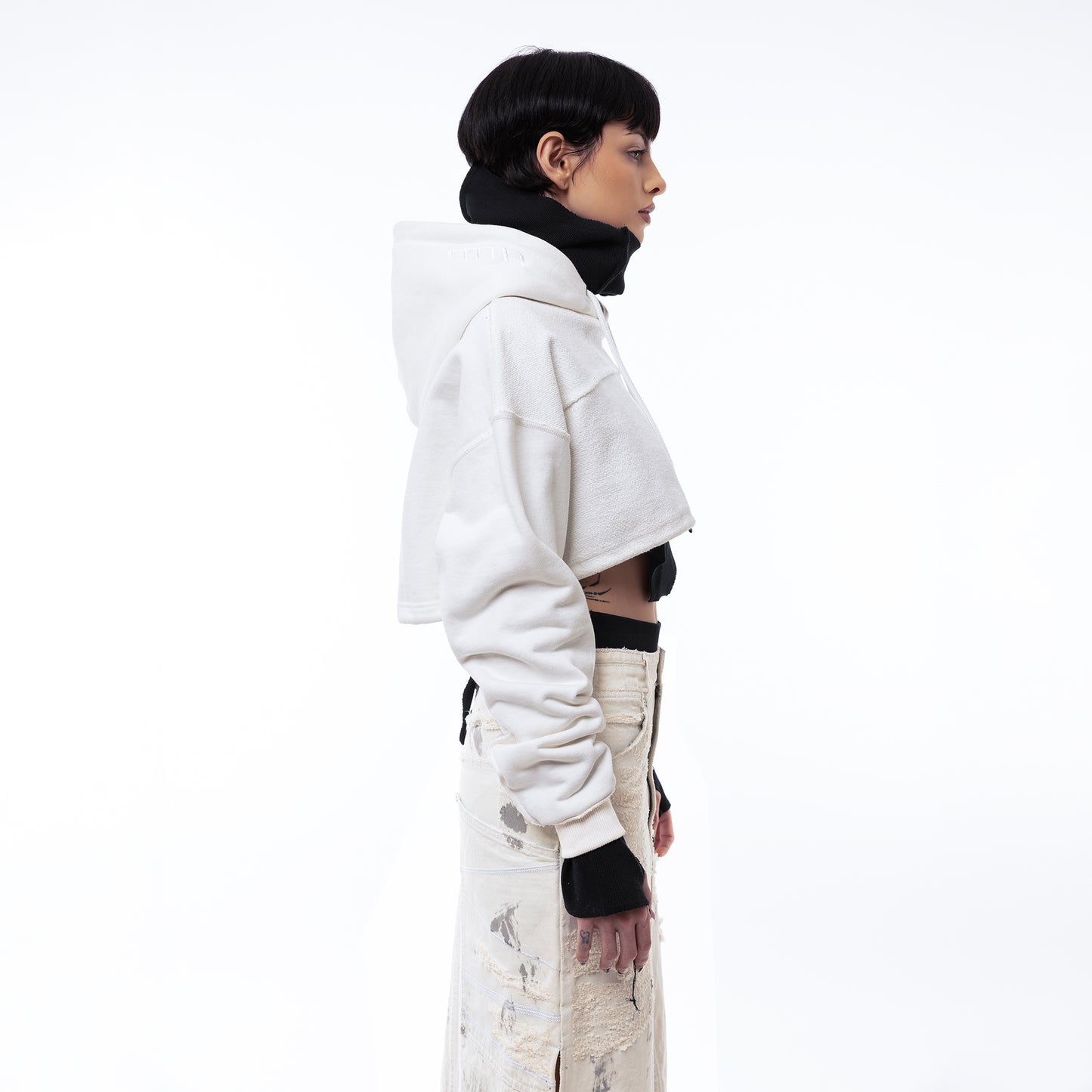 ERROR NYC : Reversible Overfit Cropped Hoodie (White)