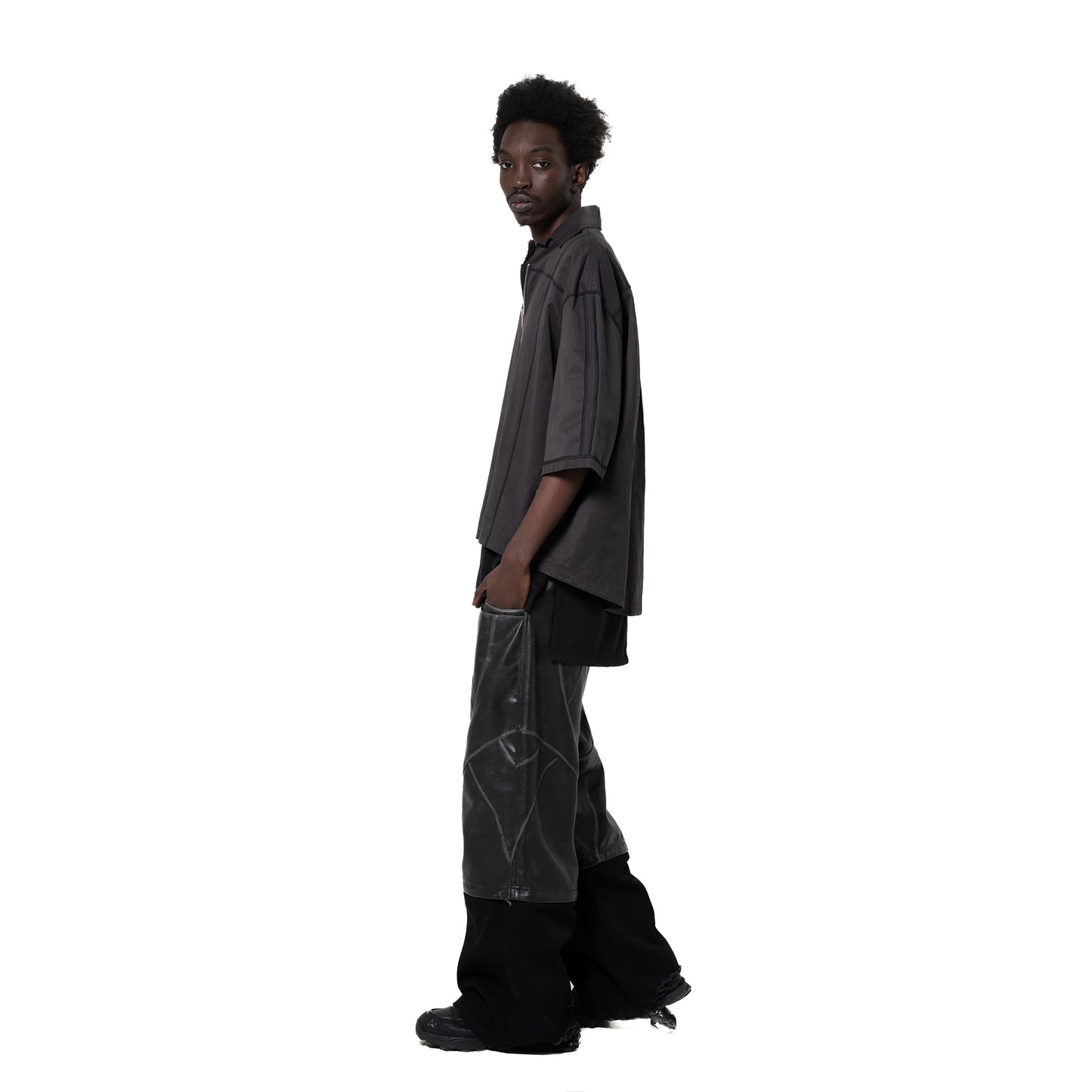 ERROR NYC: Vertical Frame Wide Zip-up Shirt (Dark Gray)