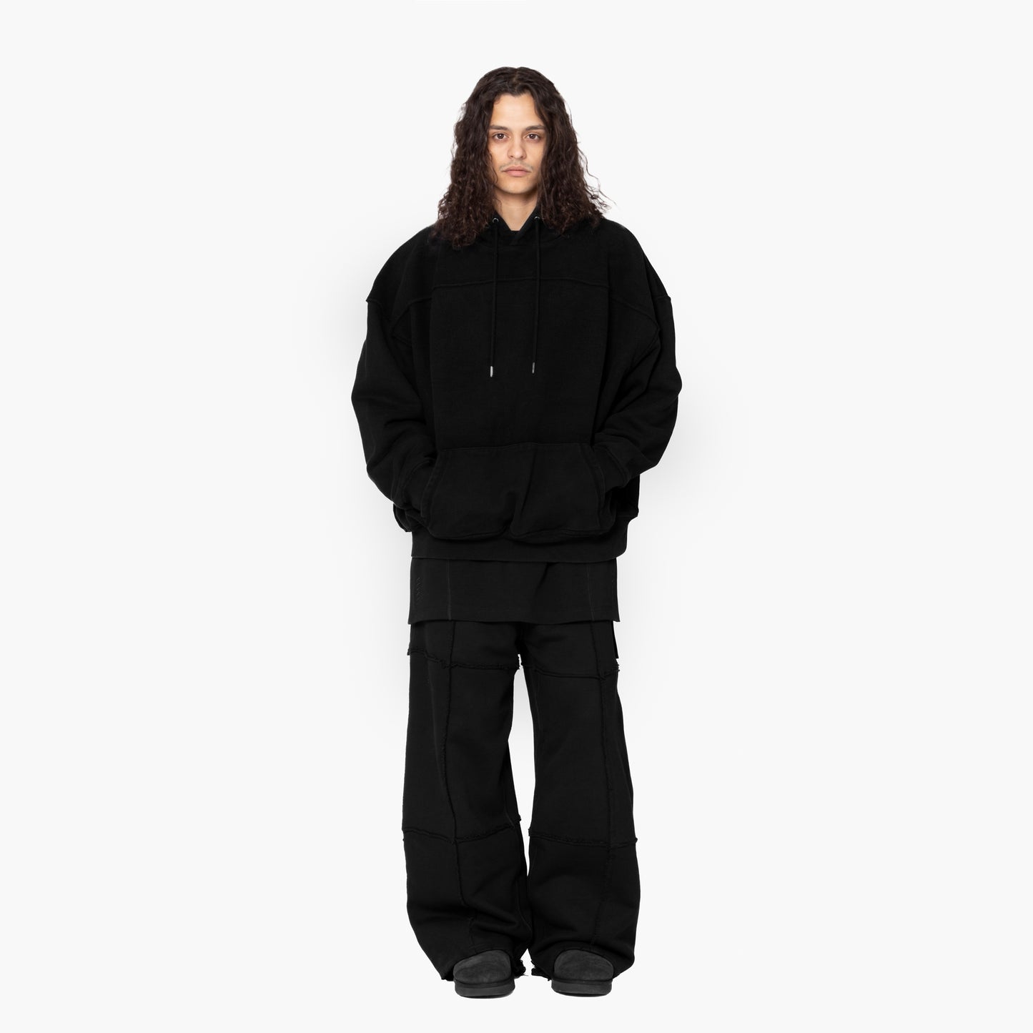 ERROR NYC : Pieced Wide Sweatpants (Black)