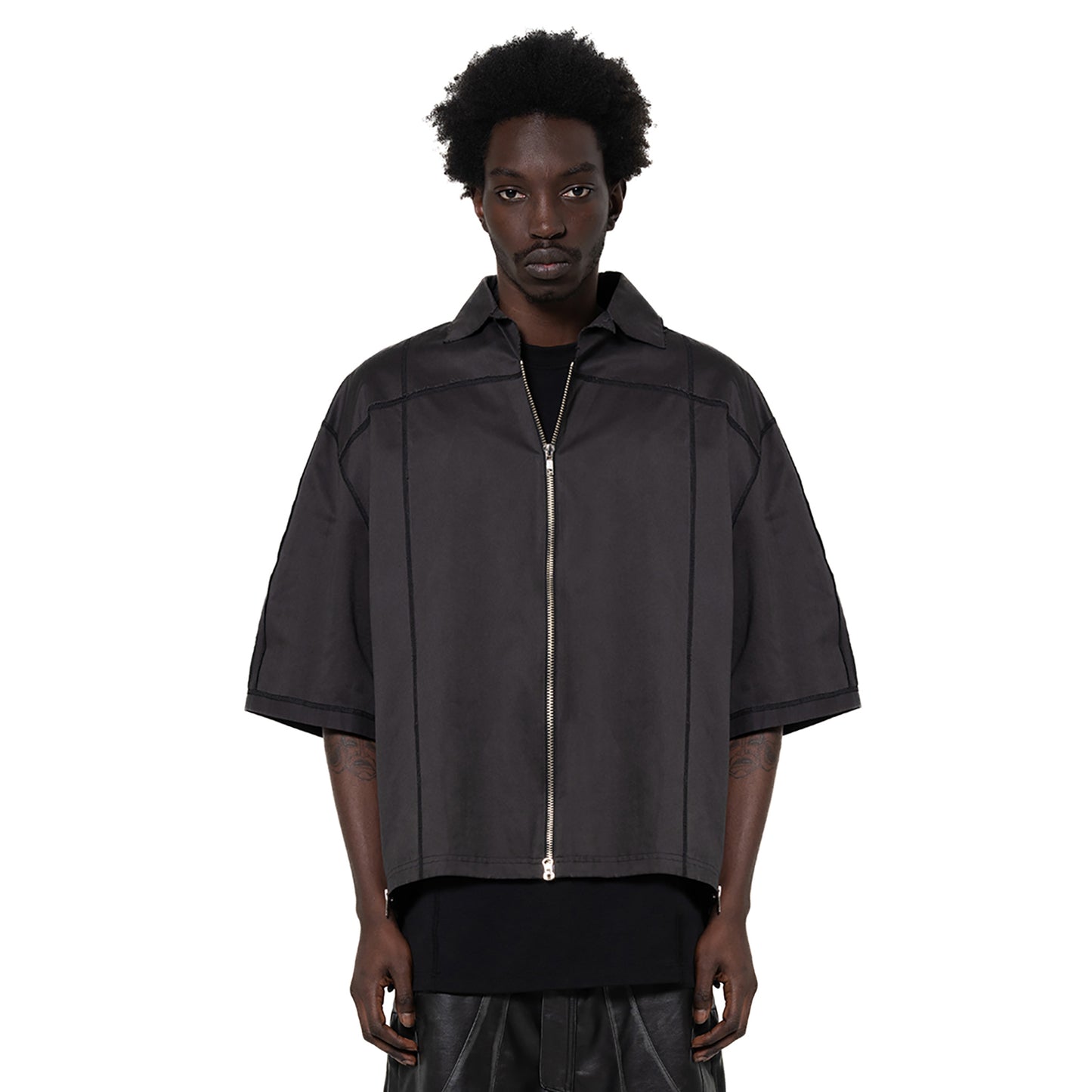 ERROR NYC: Vertical Frame Wide Zip-up Shirt (Dark Gray)