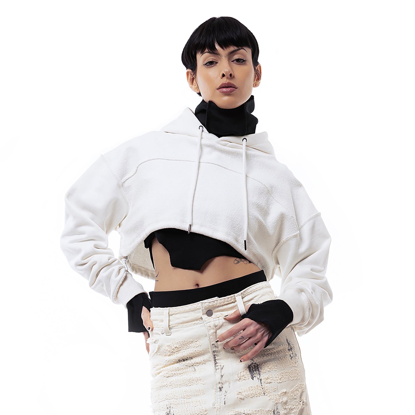 ERROR NYC : Reversible Overfit Cropped Hoodie (White)