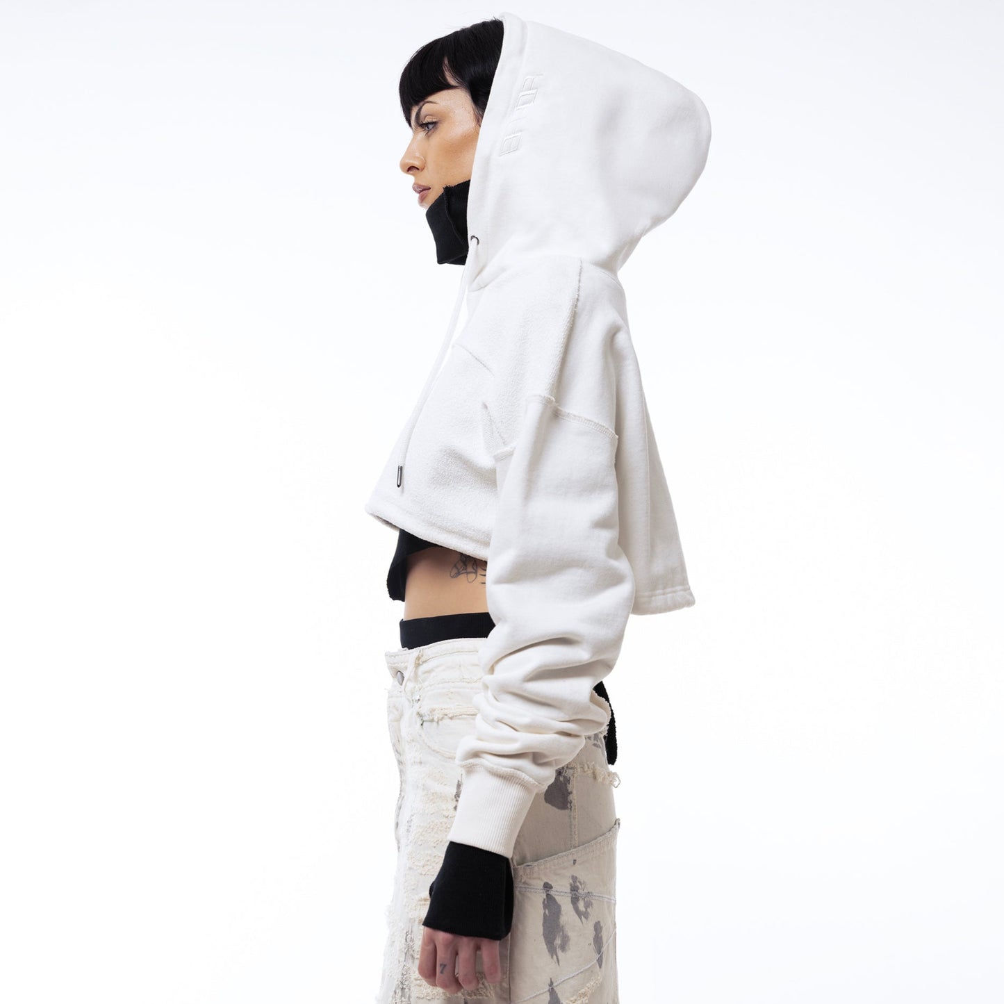 ERROR NYC : Reversible Overfit Cropped Hoodie (White)