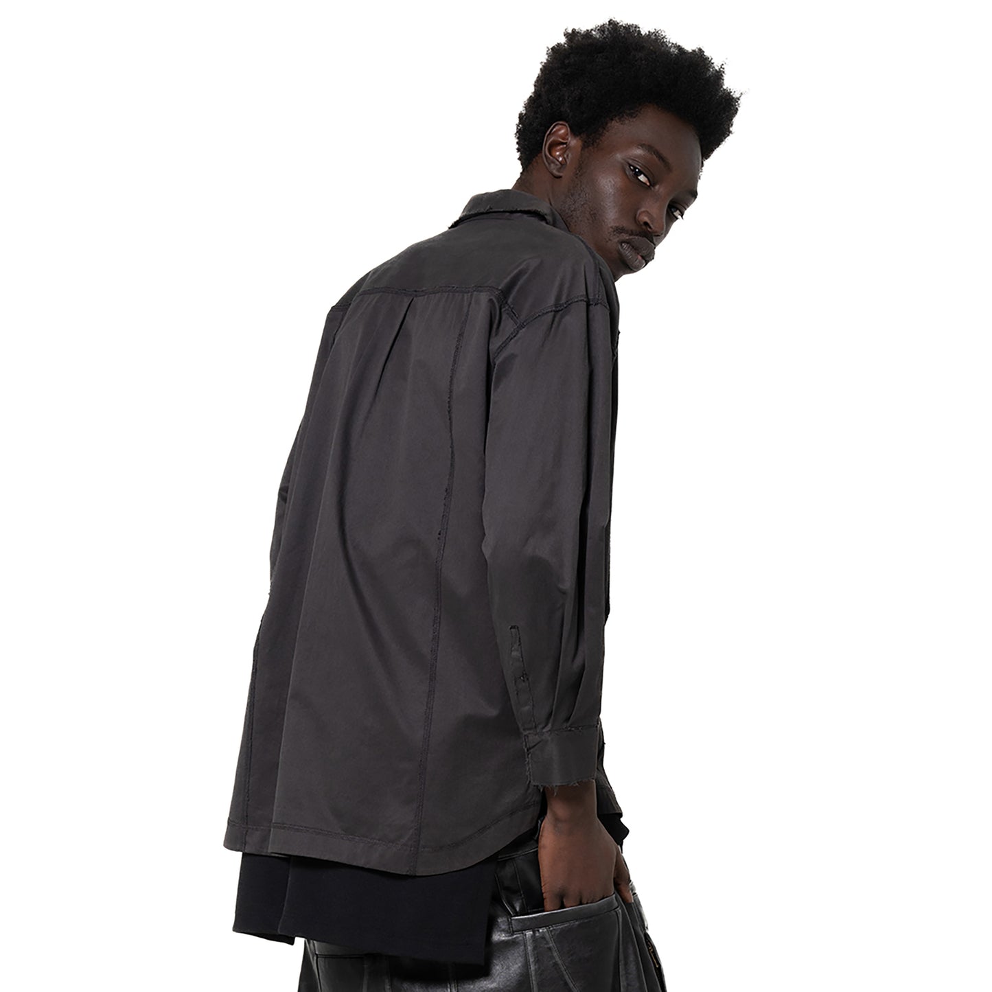 ERROR NYC: Distressed Edge Button-Up Shirt (Dark Gray)