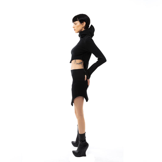 INUIT: Pattern-Carved Rib Skirt (Black)