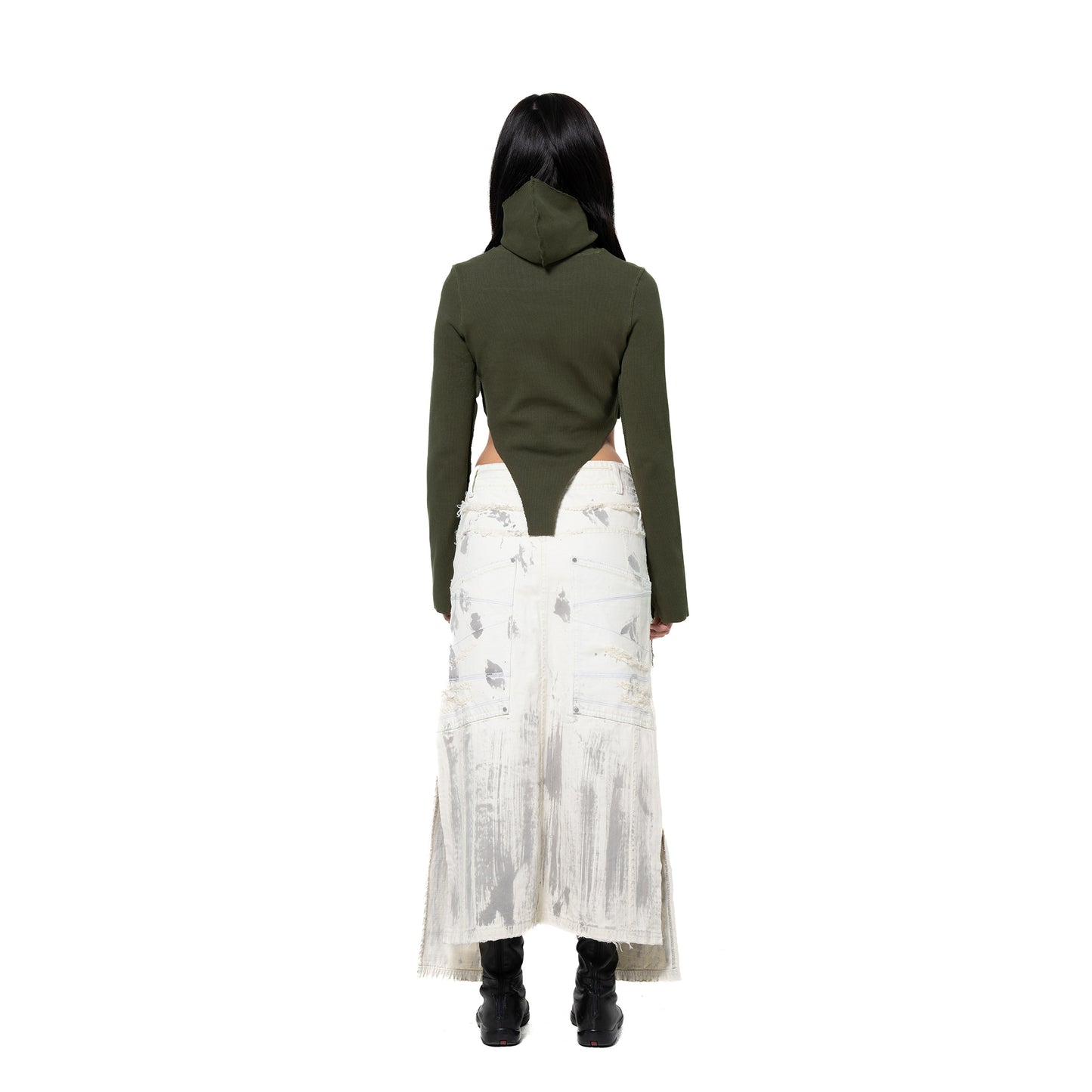 INUIT : Etched Distressed Denim Skirt (White)