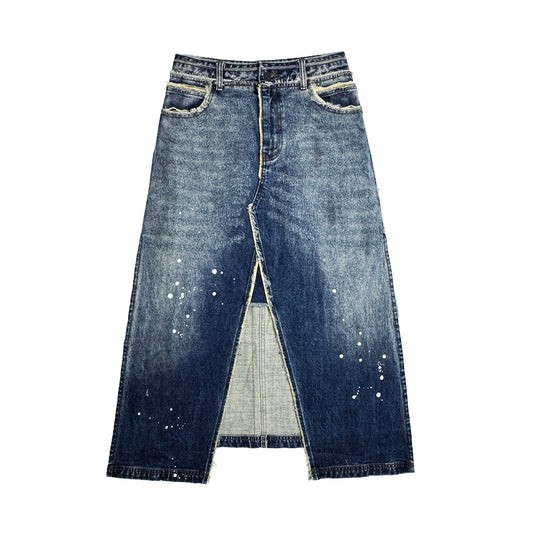 INUIT : Etched Distressed Denim Skirt (Dark Blue)