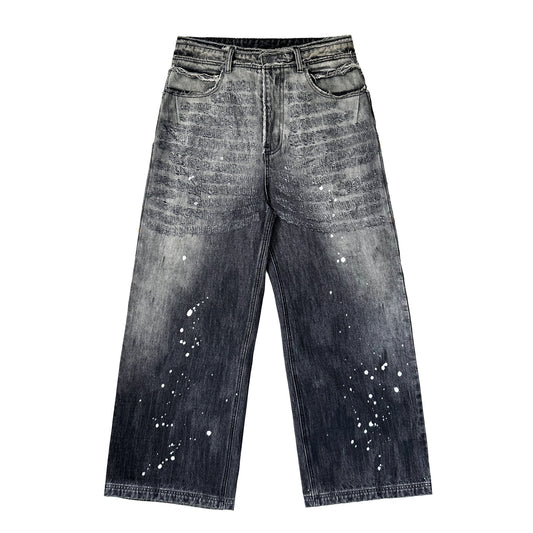 INUIT : Etched Distressed Denim Pants (Black)