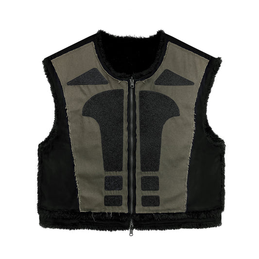 INUIT: Etched Reversible Fur Vest (Miltary Green)