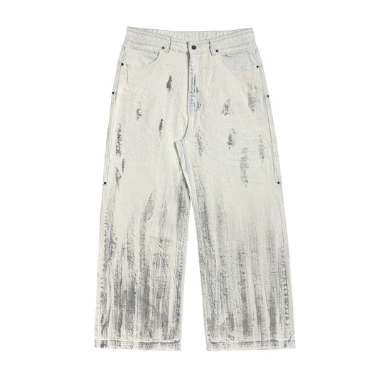INUIT :  Etched Distressed Denim Pants (White)