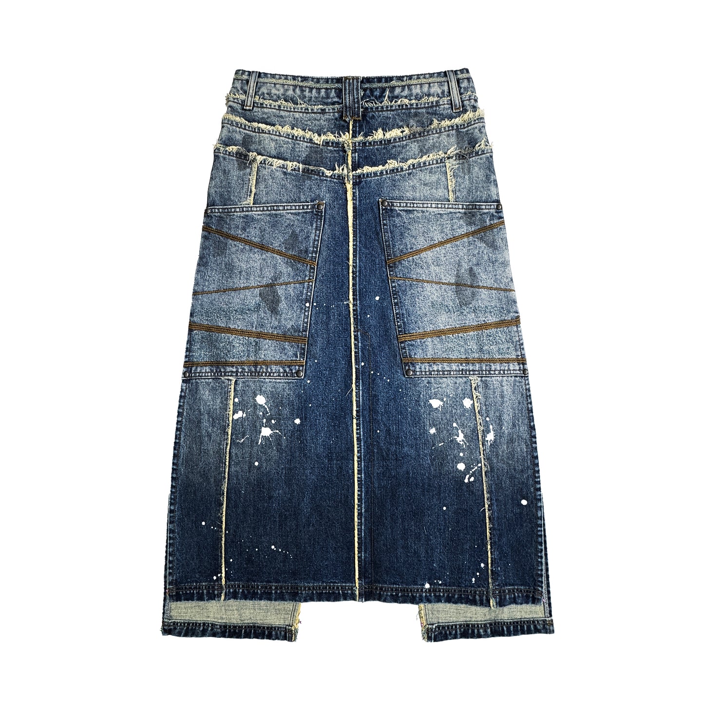 INUIT : Etched Distressed Denim Skirt (Dark Blue)
