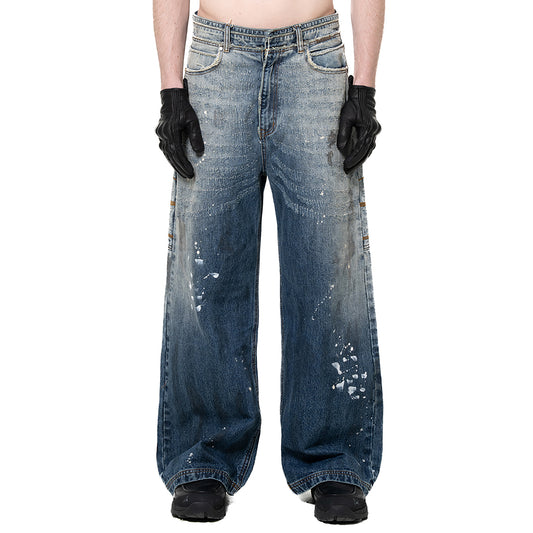 INUIT :  Etched Distressed Denim Pants (Dark Blue)