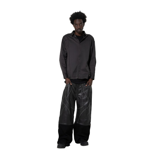 ERROR NYC: Distressed Edge Button-Up Shirt (Dark Gray)