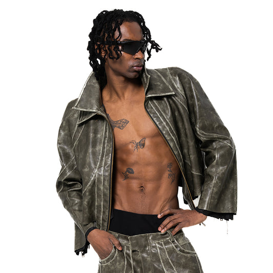 INUIT : Cropped Leather Polar Code (Military Green)