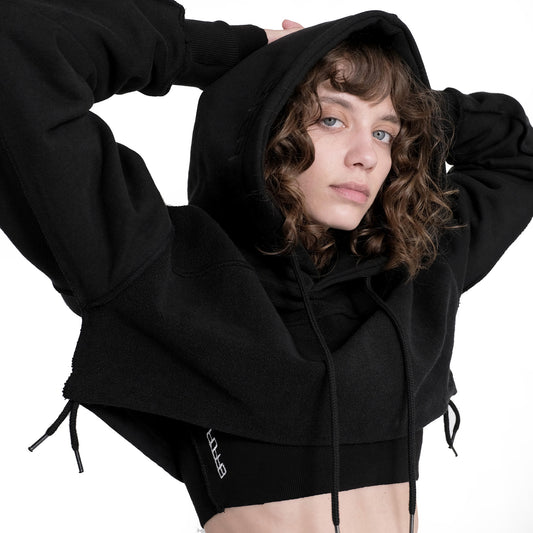 ERROR NYC : Reversible Overfit Cropped Hoodie (Black)