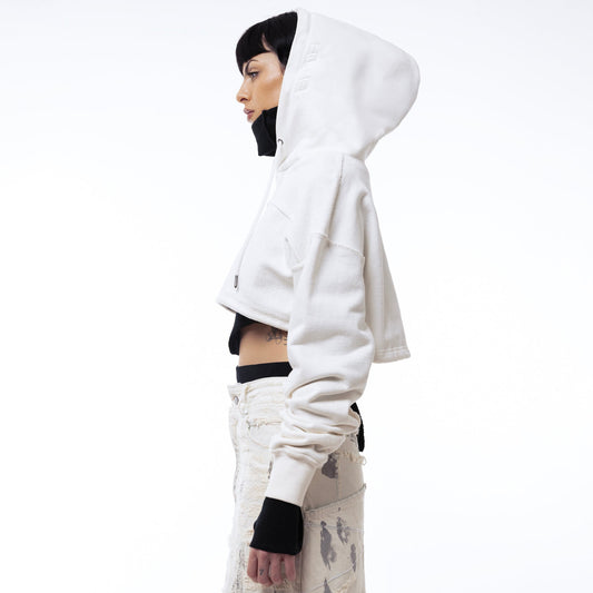 ERROR NYC : Reversible Overfit Cropped Hoodie (White)