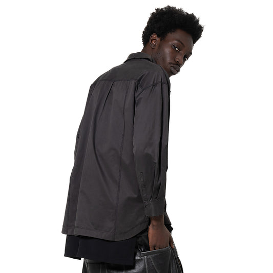 ERROR NYC: Distressed Edge Button-Up Shirt (Dark Gray)